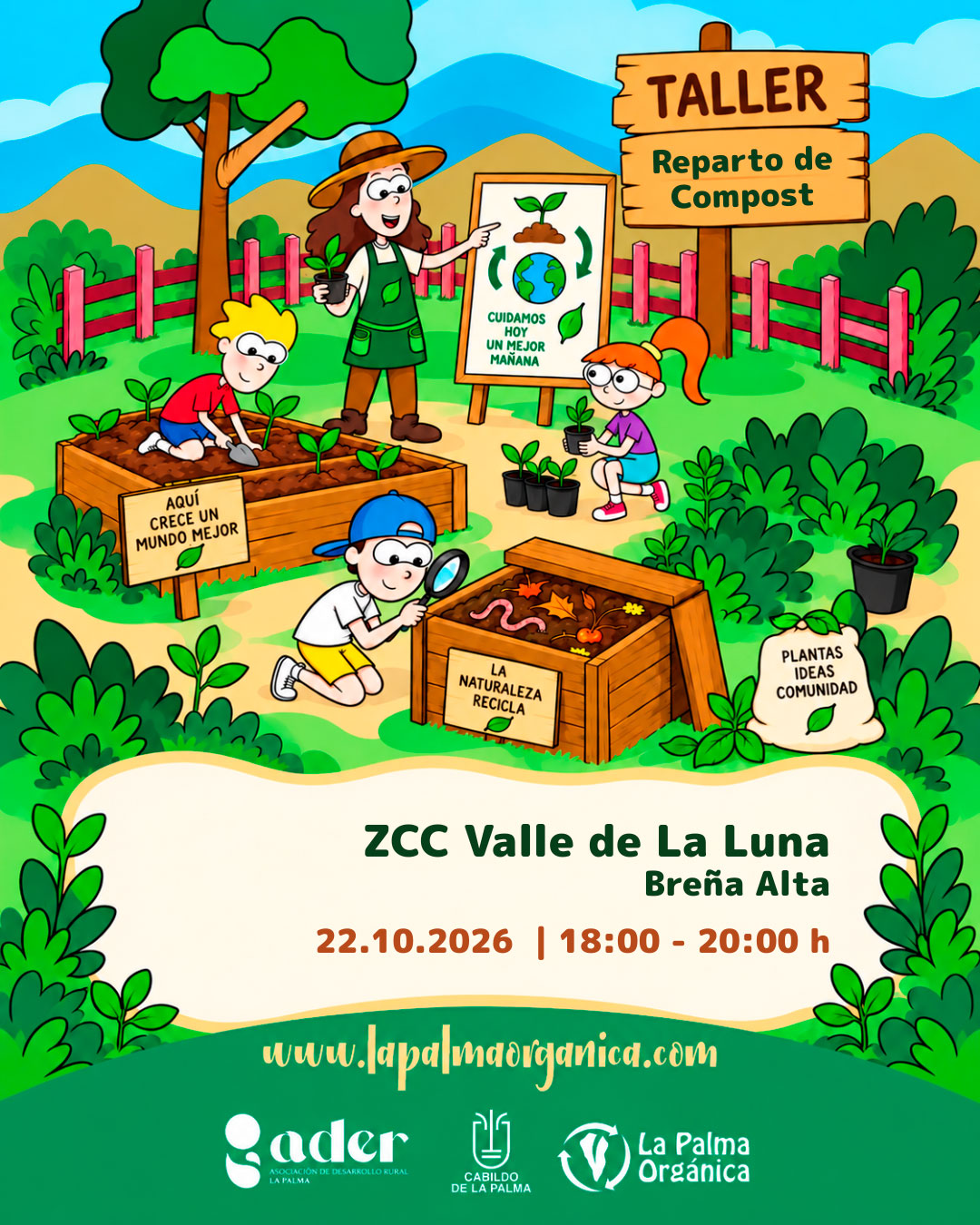 Reparto de compost en la zona de compostaje comunitario Valle de la Luna